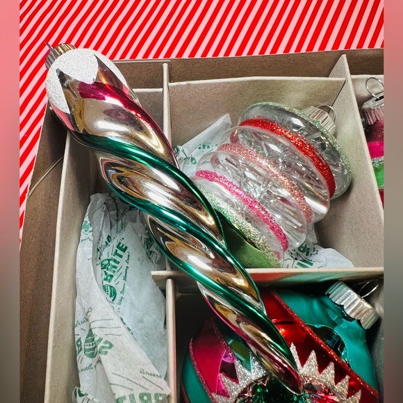 6 Radko Christmas Glass Ornaments Icicles Reflector Beehive Shape Tinsel Inside - Picture 11 of 13